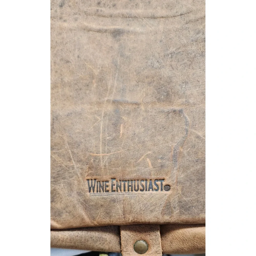 Wine Enthusiast Distressed Brown Leather Duffel Bag Weekend Brass Hardware READ!